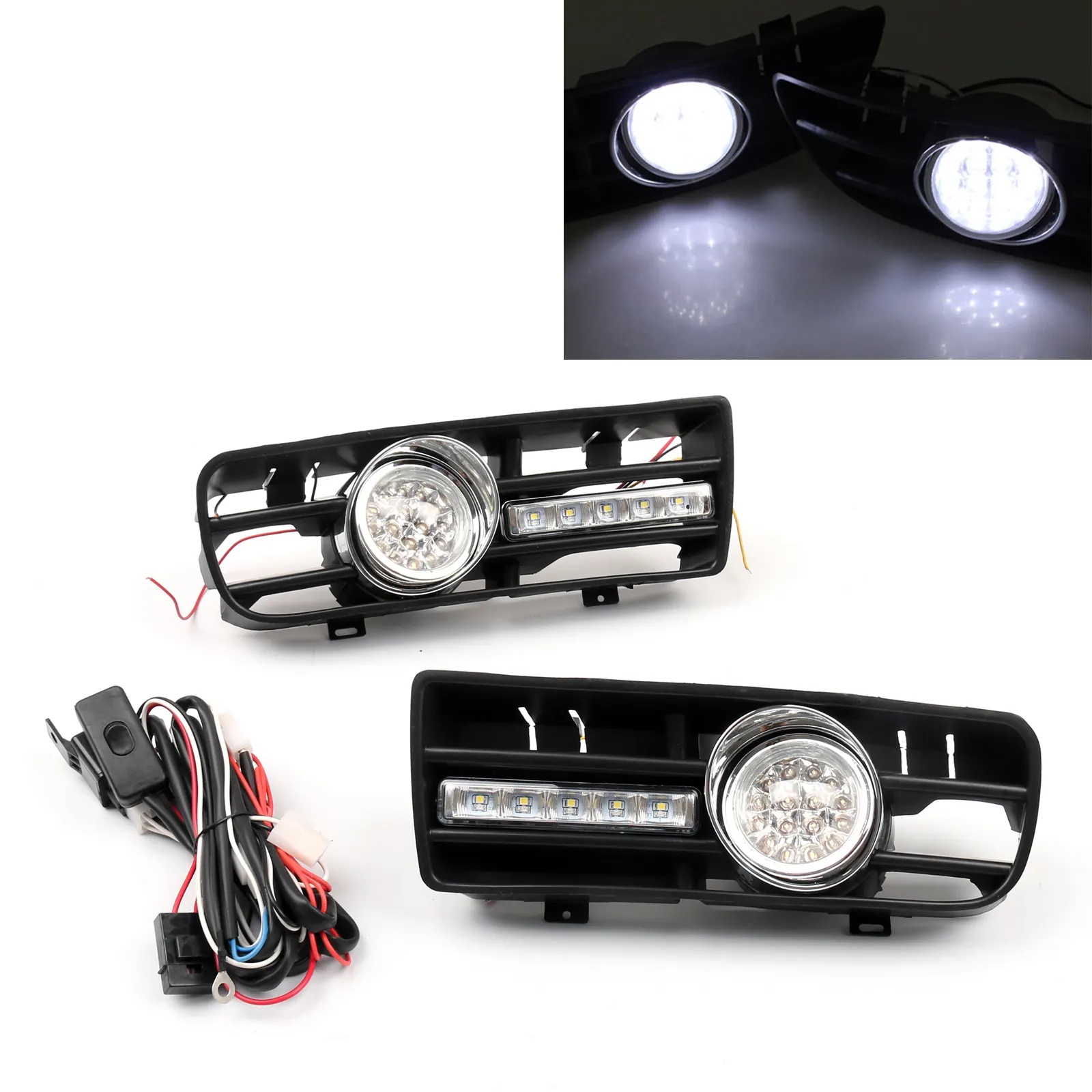 2pcs Fog Light Front Bumper Grille DRL LED Lamp For VW Golf MK4 GTI TDI 1999-2004 Car Grille Light