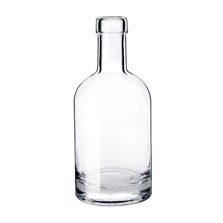 Garrafa de vodka de vidro super flint, embalagem com fundo grosso de 750ml, garrafa de vinho de vidro para gin rum vodka com rolha de cortiça