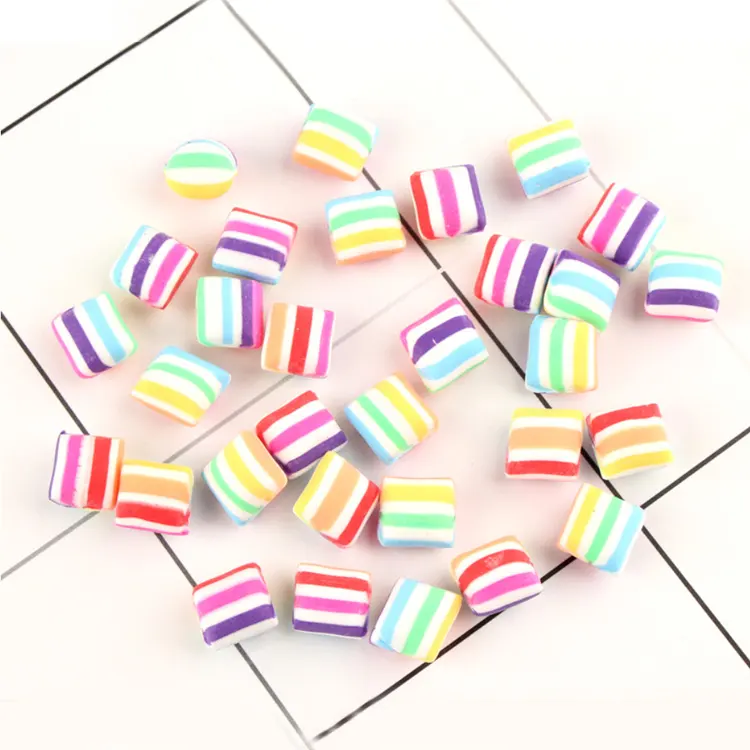Arco-íris colorido de 10mm, arco-íris de material de argila polímero, cabochão de doces