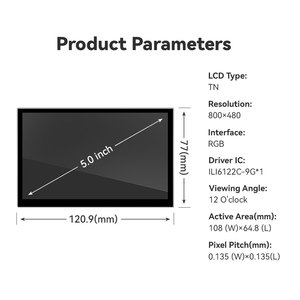 Pantalla LCD TFT cuadrada de 5 pulgadas personalizada de Shenzhen 800X480 de alta calidad con interfaz RGB para uso promocional - Product Image 3