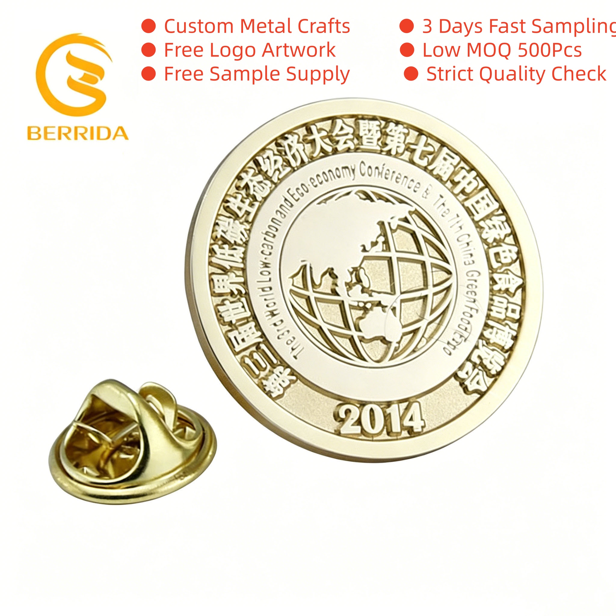 Pin's rond en relief avec carte du monde