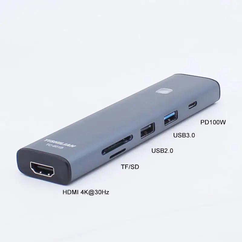 Novo em 2024 6 em 1 hub de expansão tipo c, estação de acoplamento para laptop, tipo C para HDM1, USB 3.0 SD, RJ45, PD, USB C, estação de acoplamento