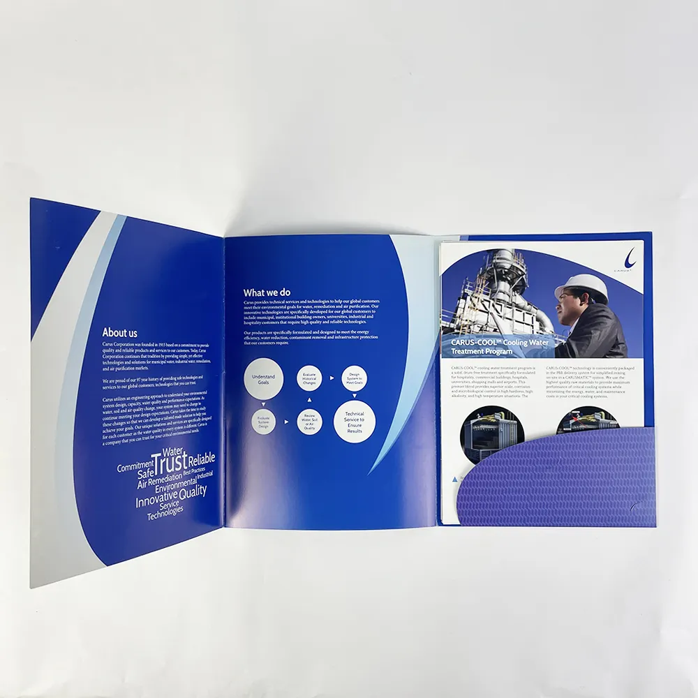 Custom TriFold Brochure Sleeve with Company Intro Special Shape Slot and Card Holder Coated Paper with Matt Ink Varnish