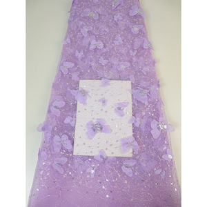 Mới Nhất 3D Bướm Pháp Vải Tuyn Ren Lưới Vải Cho Buổi Tối Bên Ăn Mặc Hot Bán Sequins Ren Vải Với Đính Cườm - Product Image 4