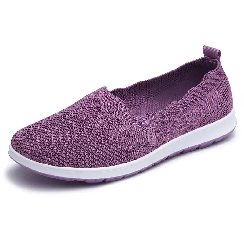 911- Primavera e outono nova moda feminina sapatos casuais de tecido de malha com fundo plano confortável sapatos de vida fundo macio antiderrapante walkin