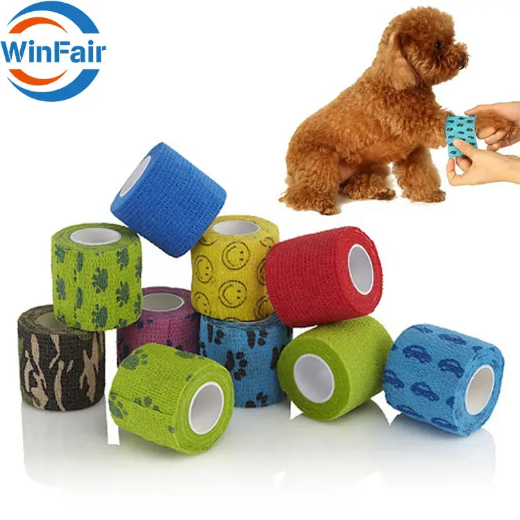 WinFair Dog Elastic Self Adhesive Cohesive Bandage Vet Flex For Horse Leg Ancle Waterproof Animal Tattoo Pet Bandage