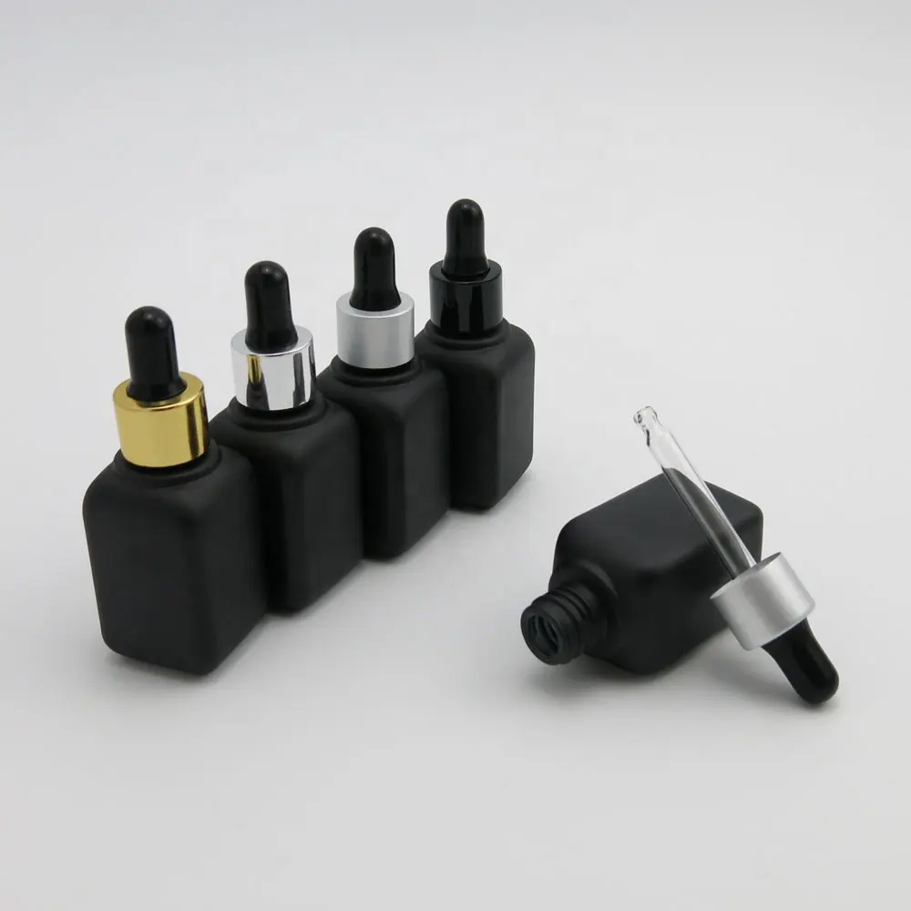 Modedesign 30ml schwarzes quadratisches Glas kosmetische Serum-Tropf flasche