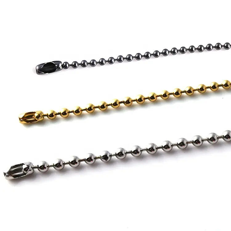 Chaîne de perles en acier inoxydable pour chaîne, collier à billes pour pendentif de chien, couleur argent, or, noir, vente en gros, 1 pièce