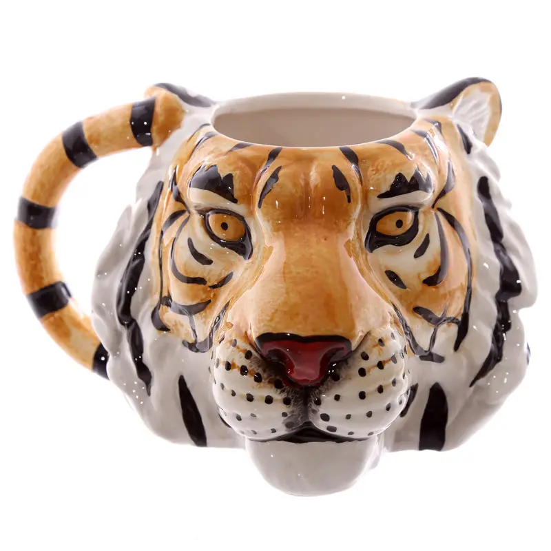 Lelyi-Taza de cerámica con cabeza de Tigre, animal realista, 3D, pintado, tridimensional, gran oferta