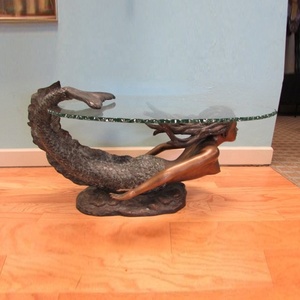 Tự Chế Điêu Khắc End Bảng Kim Loại Bàn Trà Nàng Tiên Cá Tượng Đồng Thủy Tinh Bàn Cà Phê - Product Image 3