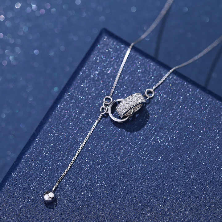 SKA S925 Sterling silver women necklace Tassel beads double rings pendant necklace