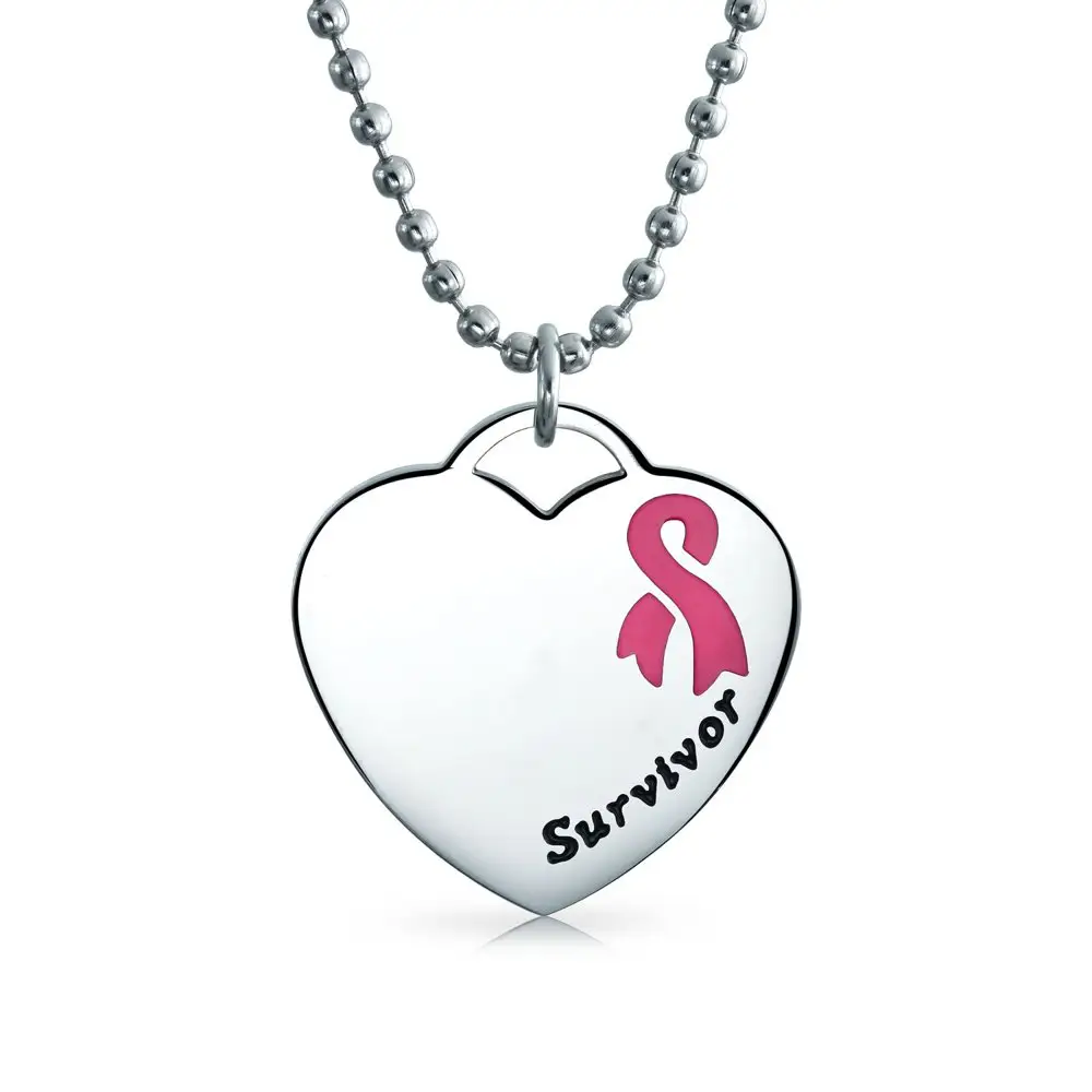 Collana di gioielli in acciaio inossidabile collana con cuore personalizzato da donna collana con ciondolo inciso per la consapevolezza del cancro con nastro rosa