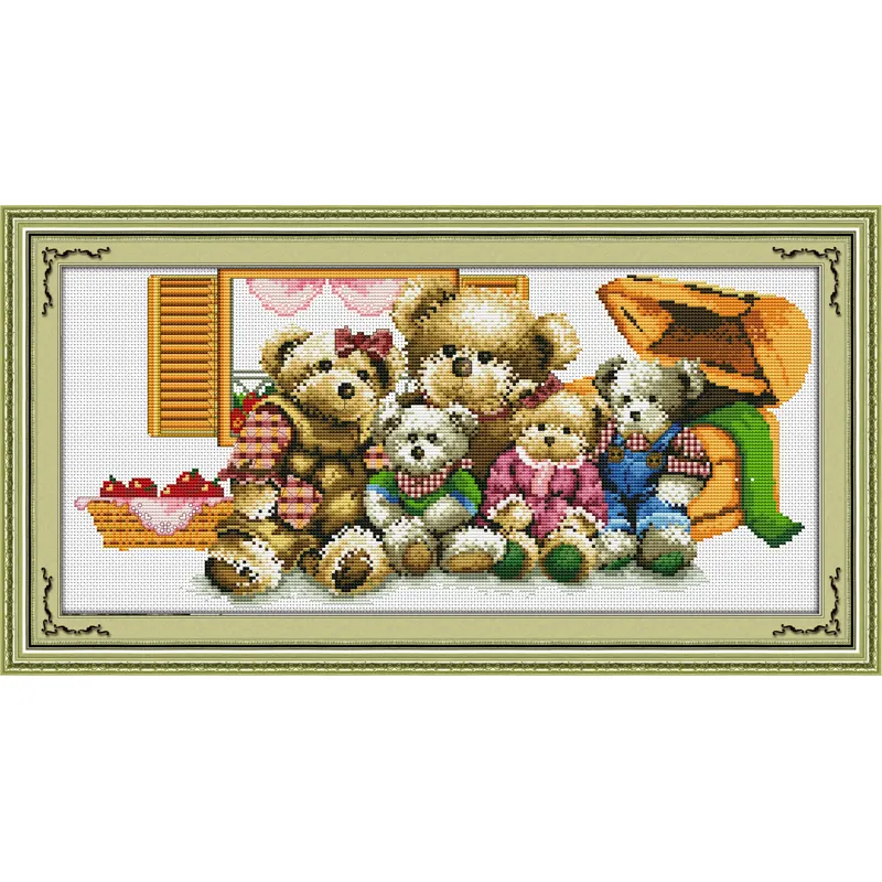 Teddy Bear Famiglia Del Fumetto Regali Per Bambini Punto Croce Ricamo Stampa FAI DA TE Set di Punto Croce Per Kit di Ricamo