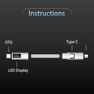 2025新款100W USB C充电器电缆，带发光二极管显示器2合1型-C快速充电数据线，带键盘，适用于华为 - Product Image 5