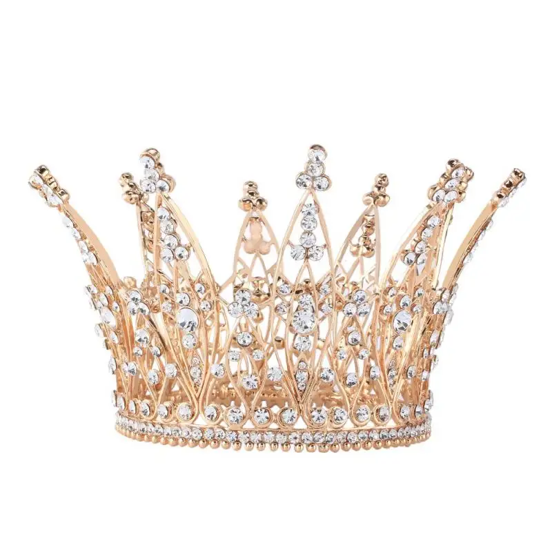 Damas corona de cumpleaños, decoración de diamantes de imitación Tiaras de coronas nupciales, joyería de corona hueca elegante para mujeres