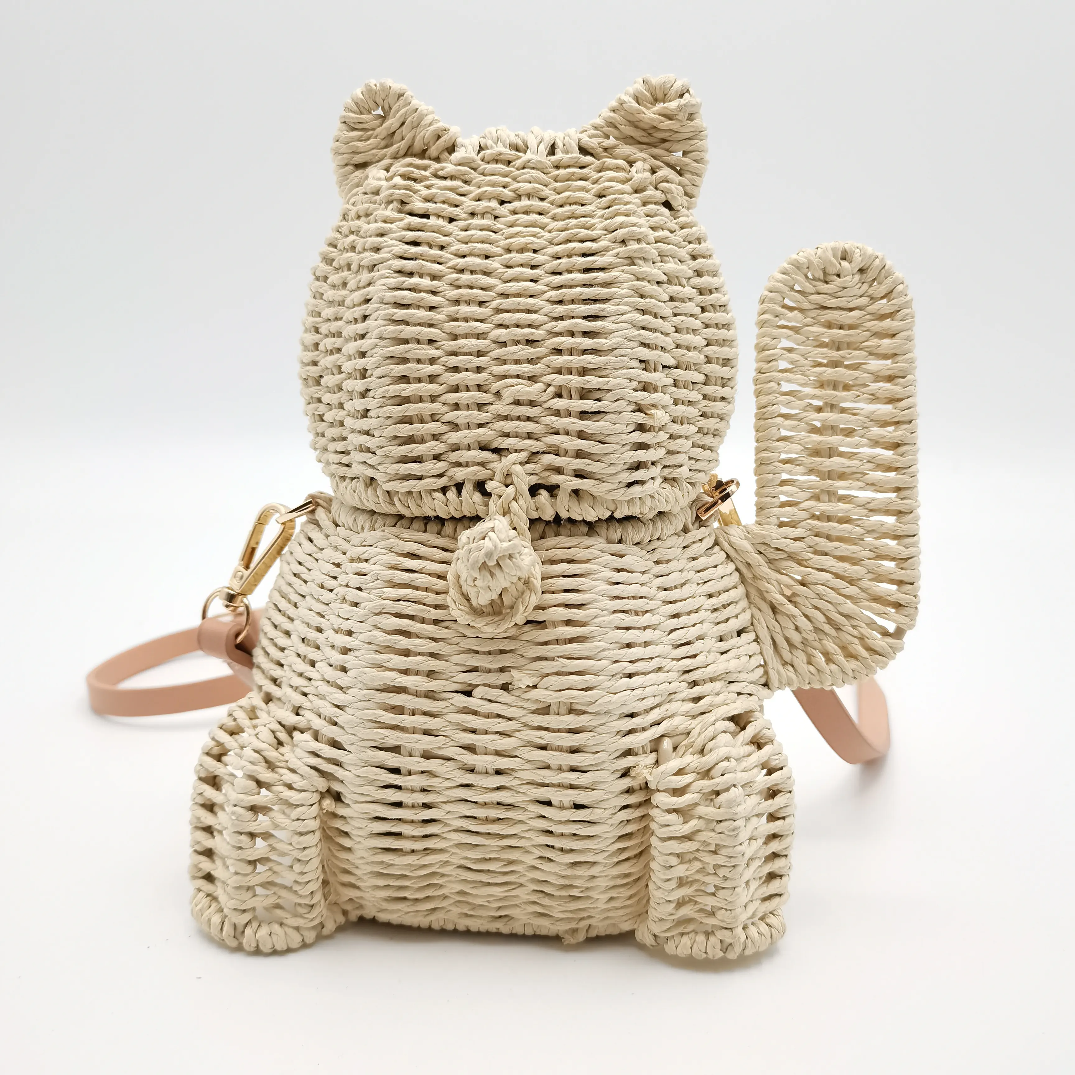 Оптовая продажа, плетеная пляжная Соломенная Сумка-тоут fortune cat, летняя женская плетеная корзина, сумка через плечо