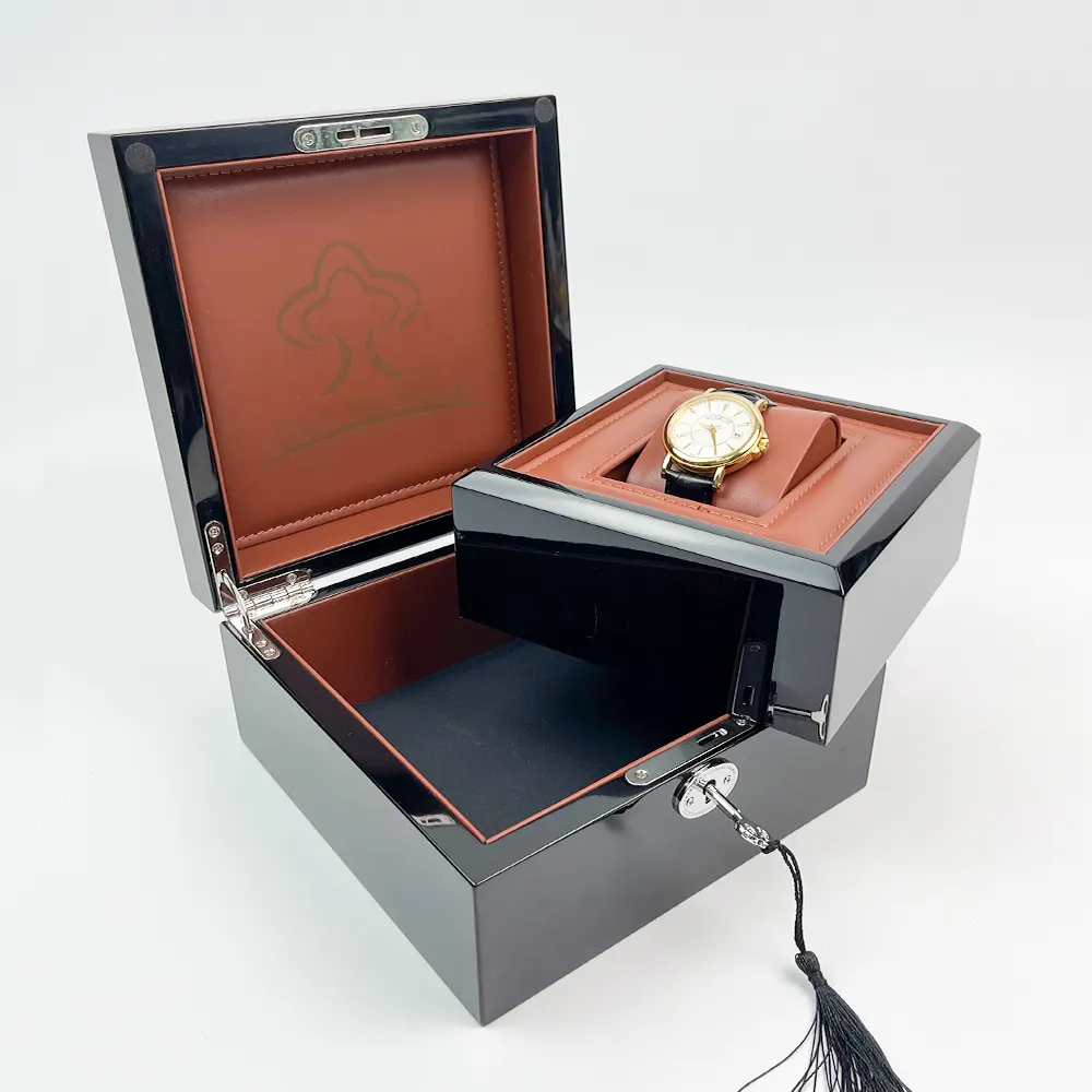 Caja de almacenamiento de reloj, caja de joyería de reloj, reloj de pulsera de madera brillante de primera calidad, caja de almohada, caja de regalo de rejilla única