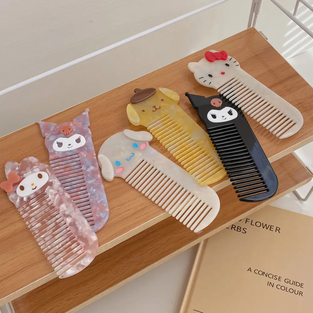 Hello Kitty Pink Black Small Pocket Portable Hair Comb Sanrio Cute Cat Dog Cellulose Acetate Hair Combs for Women