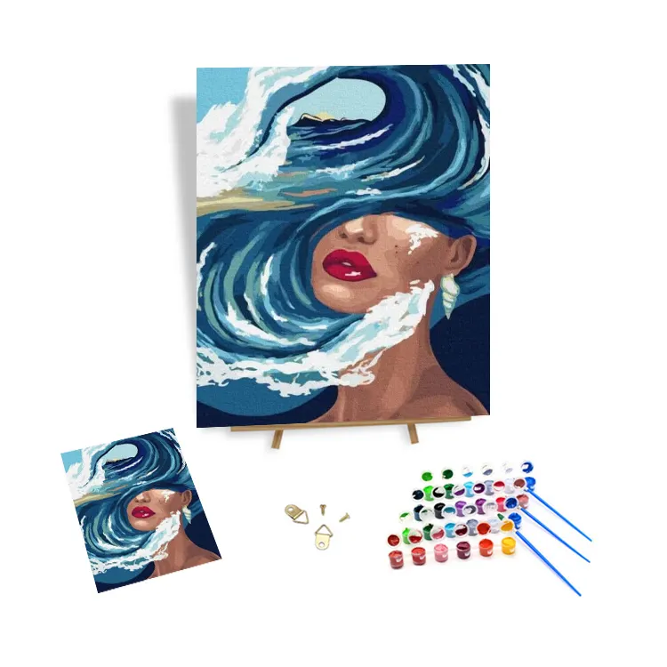 Kits de pintura por números al por mayor de fábrica, pintura de Diosa del Mar por números en lienzo, pintura acrílica, impresión HD