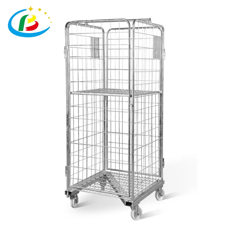 Wire Mesh Roll Container/ Trolley Customized Logistics Warehouse Handling Trolly Delivery Power Coating Folding Roll Container