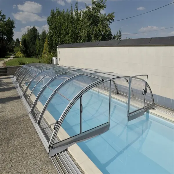 Haute qualité, prix favorable, enceinte de spa de sécurité piscine rétractable couverture de toit coulissant enceintes de piscine