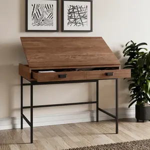 Draftsman çam etkisi asansör masa üstü gizli depolama ile çalışma istasyonu masası ofis veya oturma odası kullanımı için 2 geniş çekmeceler - Product Image 2