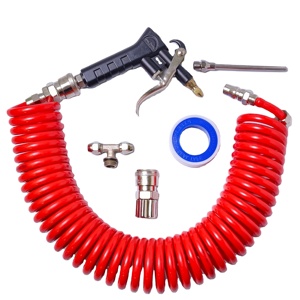 エアブローガンキット6 * 4mm 8 * 5mm <span class=keywords><strong>5m</strong></span> PU PA PEホース、100mmノズルおよび空気圧継手npn989ダストブローガンメタル