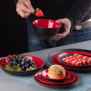Yeni varış avrupa tarzı kırmızı seramik yemek seti otel kase plaka sofra seti restoran için - Product Image 2