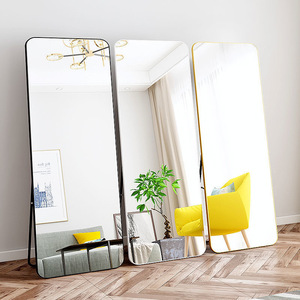 Espejo de pie de cuerpo completo para tocador, diseño moderno para el hogar, gran esquina redonda Rectangular, marco dorado - Product Image 4