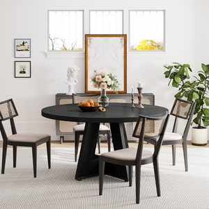 4-6人圆形餐桌，47英寸带木质基座的餐桌，黑色餐桌咖啡桌 - Product Image 6