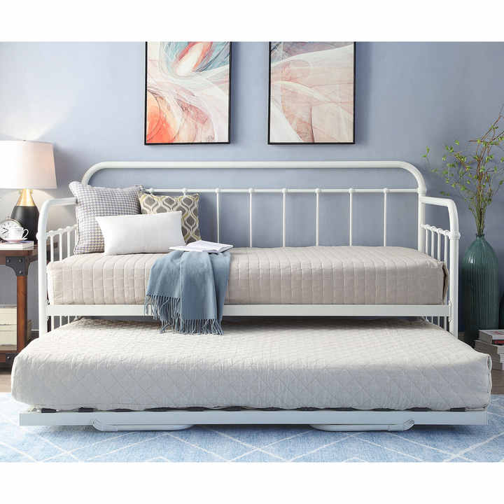 Good Quality Modern Bedroom Daybed Simple Design Black White Customized Size Metal Couch Sofa Bed Day Bed with Trundle