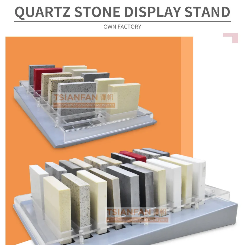 new style morden acrylic  desktop clear marble natural quartz stone rack tile  display table