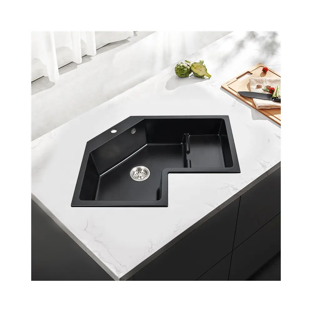 Offre Spéciale double cuvette noire forme irrégulière spéciale marbre bassin naturel granit Composite éviers de cuisine