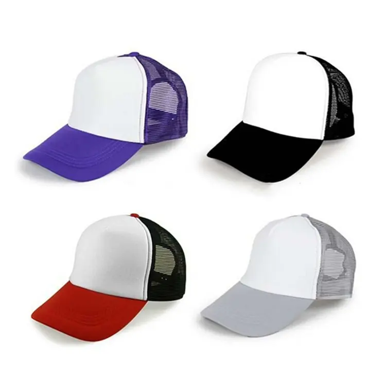Cappello da camionista in maglia di sublimazione in schiuma bianca di alta qualità con cappuccio da camionista in stile semplice promozionale cappellini da camionista a sublimazione personalizzati