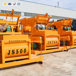 เครื่องผสมคอนกรีตแนวนอนเพลาคู่แบบ JS500 750/1000/1500L เครื่องผสมก่อสร้างพร้อมส่วนประกอบหลักเครื่องยนต์และปั๊ม