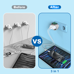 3 in 1 เครื่องชาร์จบล็อกบิวท์อินนาฬิกาชาร์จ 33W พอร์ตคู่ GaN ชาร์จอิฐ USB C ปลั๊กผนังสําหรับ Apple Samsung - Product Image 2