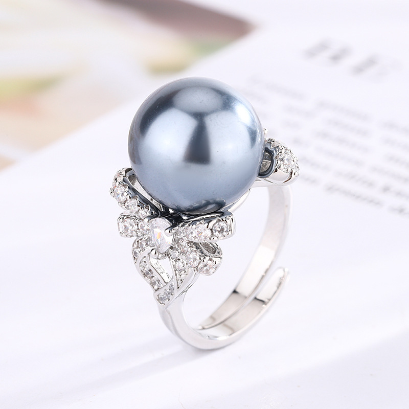Bague perle grise taille ajustable