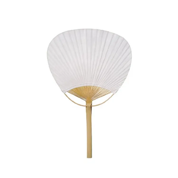 Ventilador de paleta redondo de bambú, accesorio de mano Retro japonés para manualidades, color blanco, para promoción