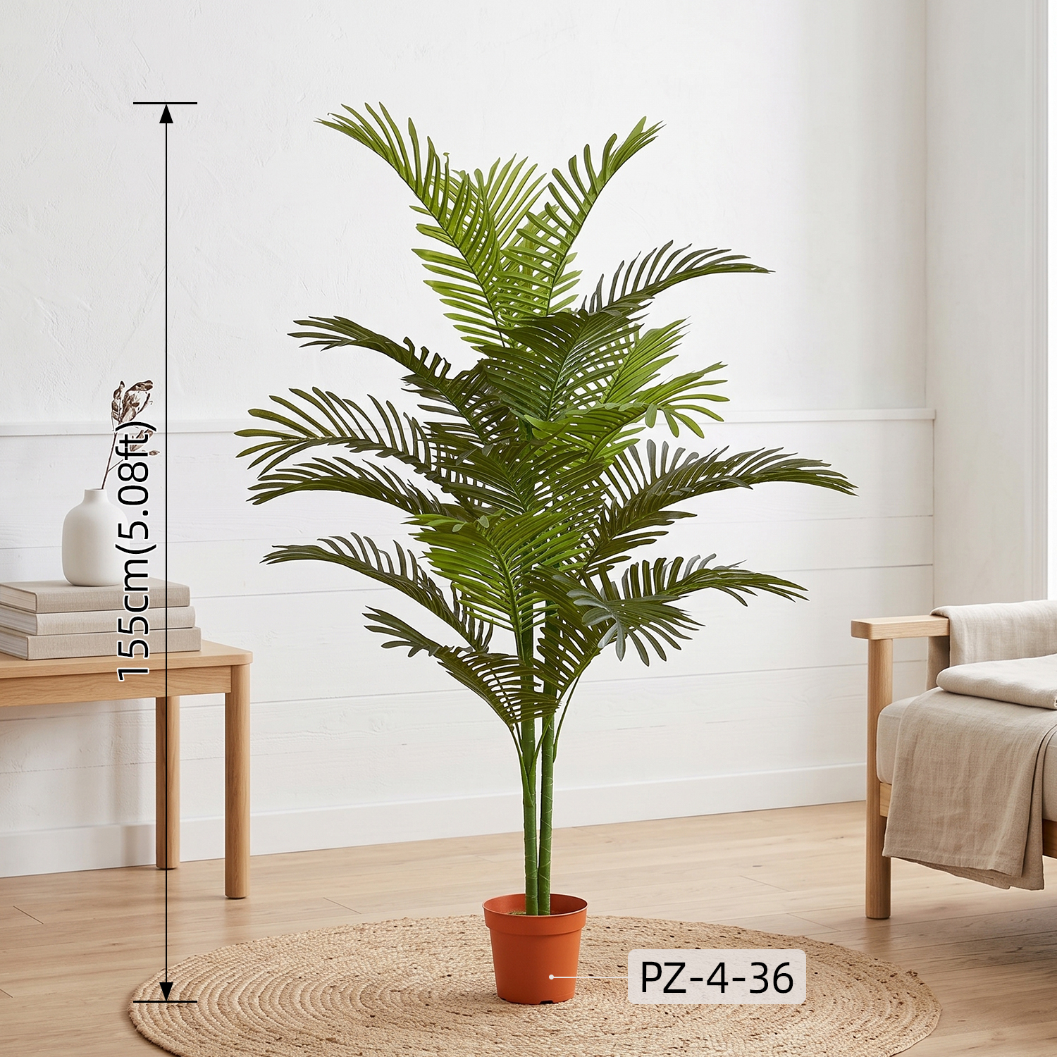 Realistic Artificial Areca Palm Tree Potted Faux Tropical Plant