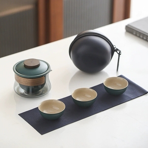 Ceramic Travel Tea Set Small Set of Quick <strong>Cups</strong> 1 Pot 3 <strong>Cups</strong> Outdoor Camping Tea <strong>Brewer</strong> for Business Trip Portable Custom logo - Product Image 3