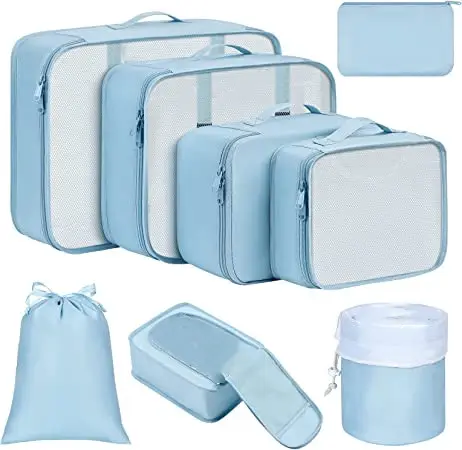 Unisex Travel Packing Cubes Set Lightweight Nylon Luggage Organizer with Zipper Closure and Custom Logo Fashionable Travel Bag
