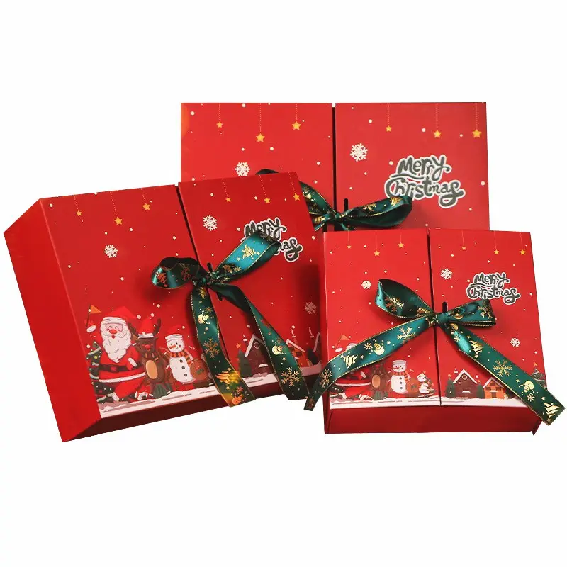 Caja de regalo de Navidad roja de lujo de nuevo estilo, caja de embalaje de regalo de Nochebuena para suministros de Fiesta infantil