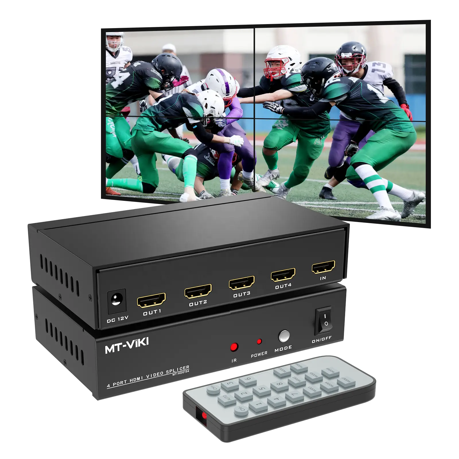 Contrôleur de mur vidéo HDMI 2x2 4K 30Hz, MT-VIKI 4 ports Multiviewer HDMI épissure de mur vidéo 1 entrée 4 sorties Contrôleur de mur vidéo
