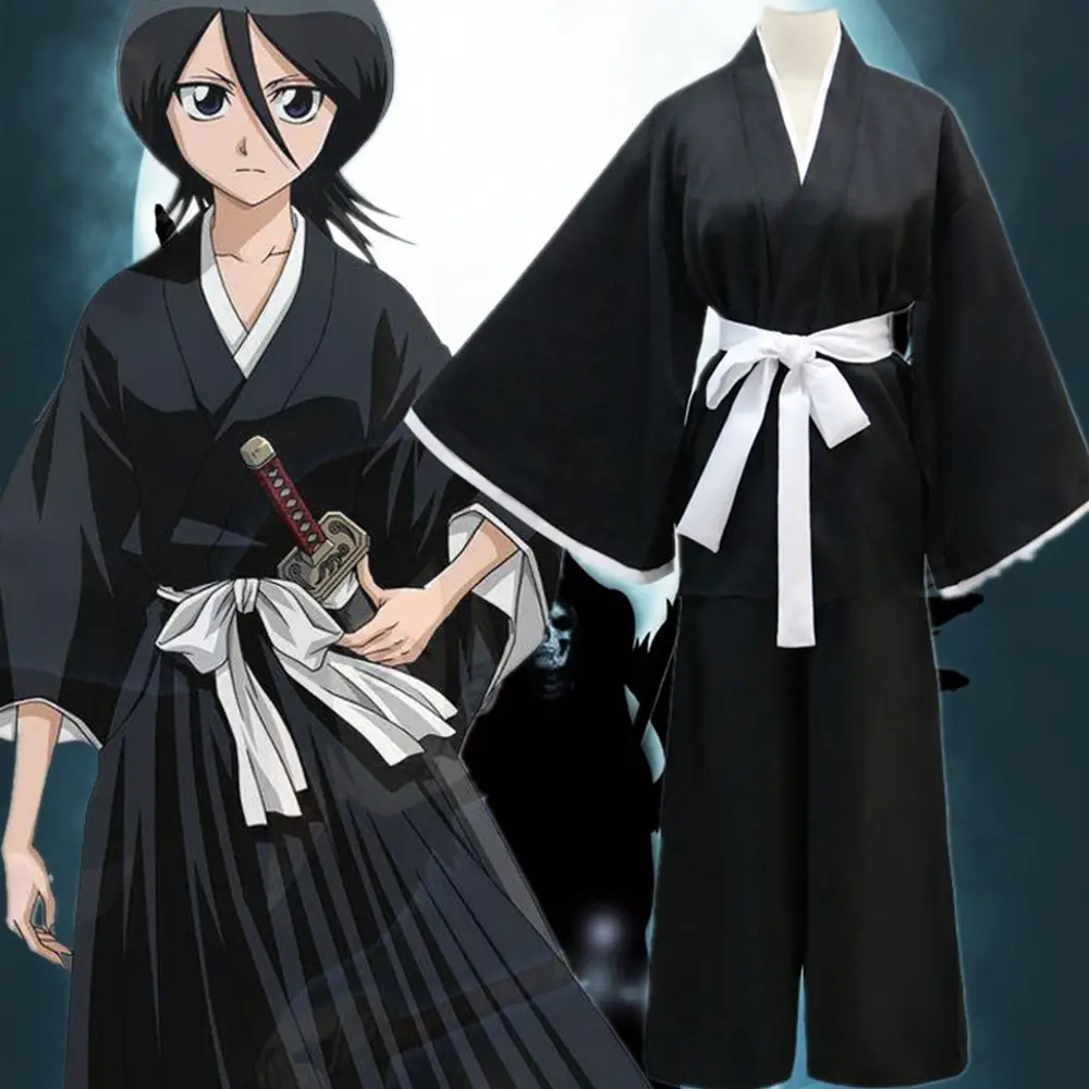 Vendita calda Halloween Death God/Bleach Kuchiki Rukia Japanese Anime Kimono Cosplay Costume all'ingrosso per gli uomini