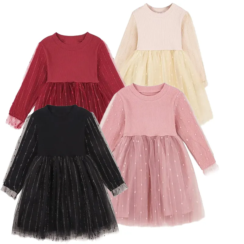 FuYu New Arrival Toddler Girls Christmas Knit Long Sleeve Fluffy Dress Pretty Girls Princess Tulle Dress