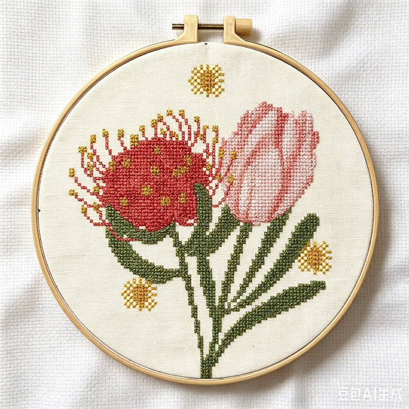 Cross-stitch wall art-small flowers unfinished