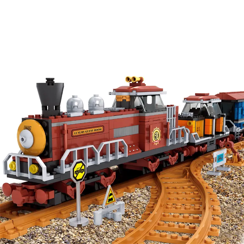 Tren de transporte de vapor clásico, bloques de construcción, Serie de ciudad antigua, locomotora de pasajeros de lujo de la Guerra Mundial, juguete de ladrillo con coches