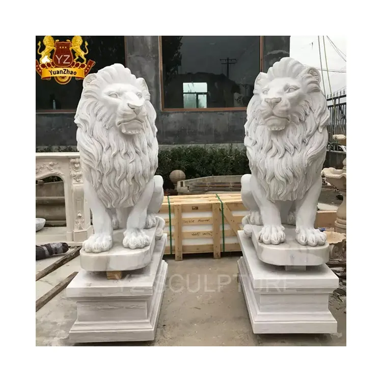 Grand jardin extérieur décoratif western grandeur nature marbre lion statue pierre animaux sculptures
