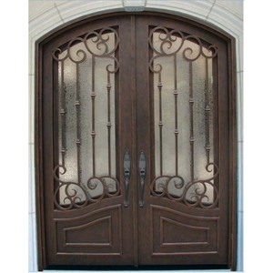 Çift Modern giriş güvenlik ekranı ana ızgara tasarım kapısı tasarım Transom ile ferforje kapı - Product Image 4