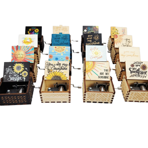 Hand-Cranked Wooden Music <strong>Box</strong> for Kids Laser Engraved 'You Are My Sunshine' <strong>Melody</strong> - Product Image 1
